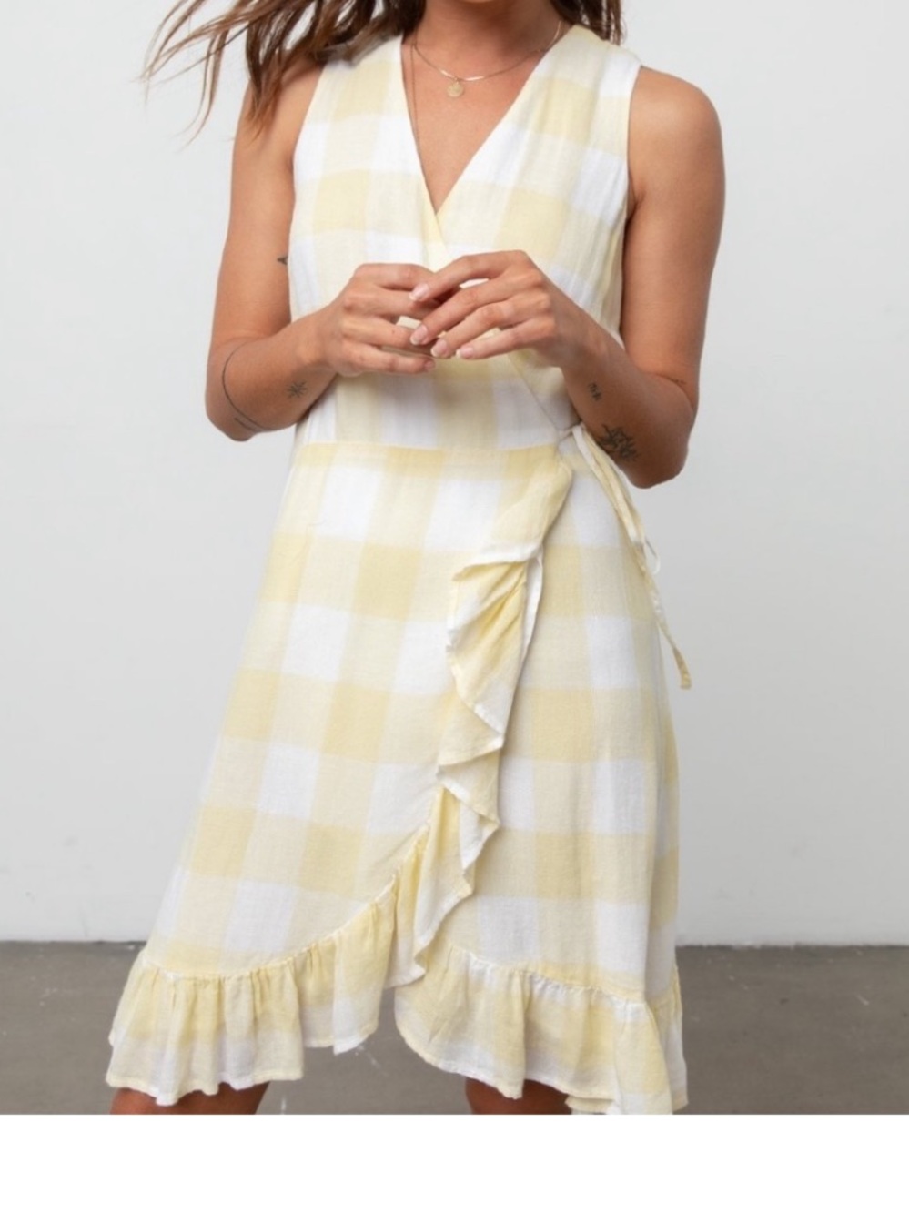 Rails Yellow & White Gingham Wrap Mini Dress